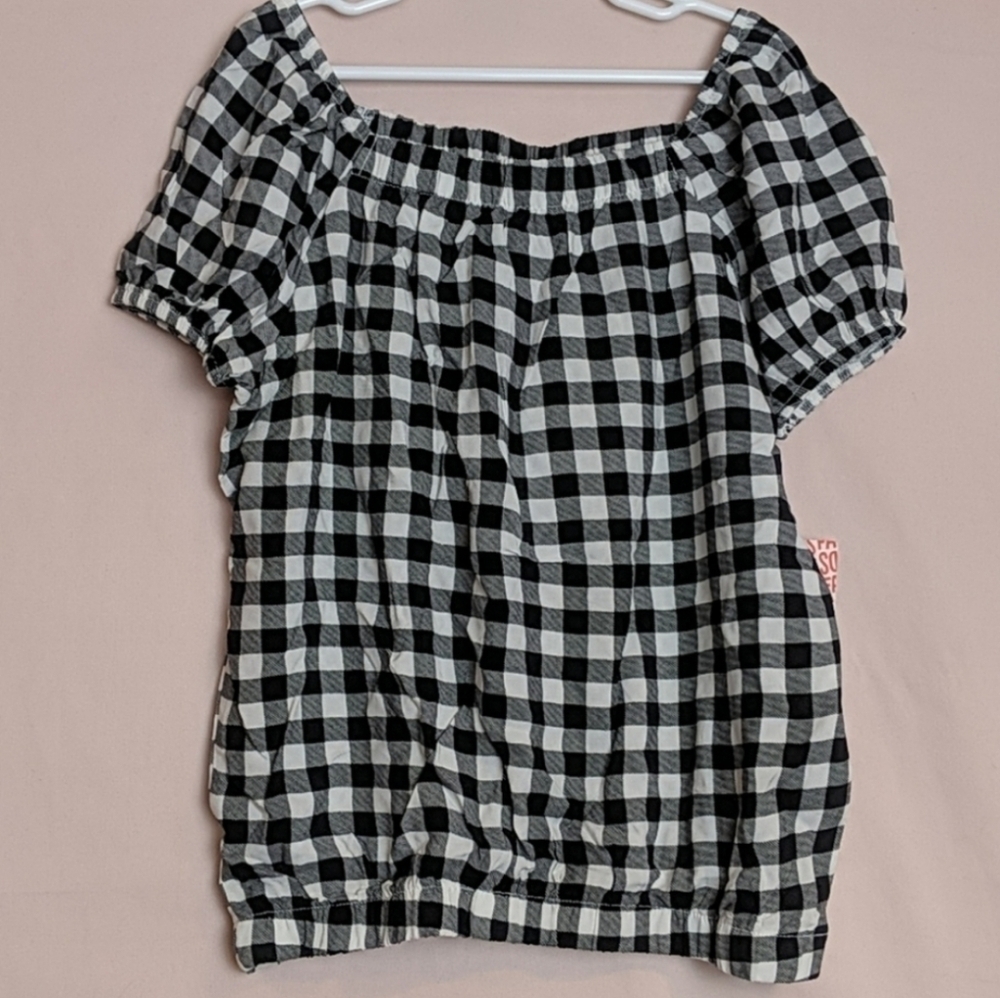 FabKids Gingham Black and White Short Sleeve Top size Large 10/12